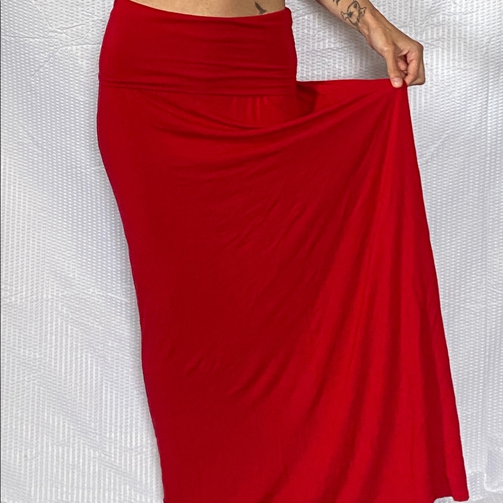 Long Red Form fit to flow Skirt